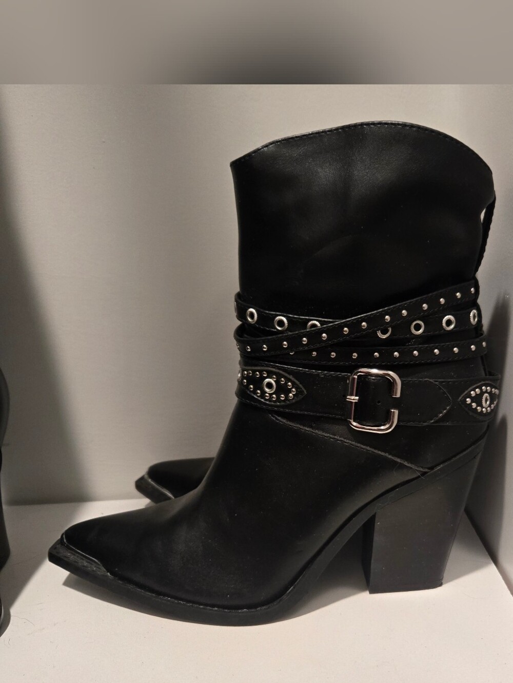 Black Studded Western Ankle Boots